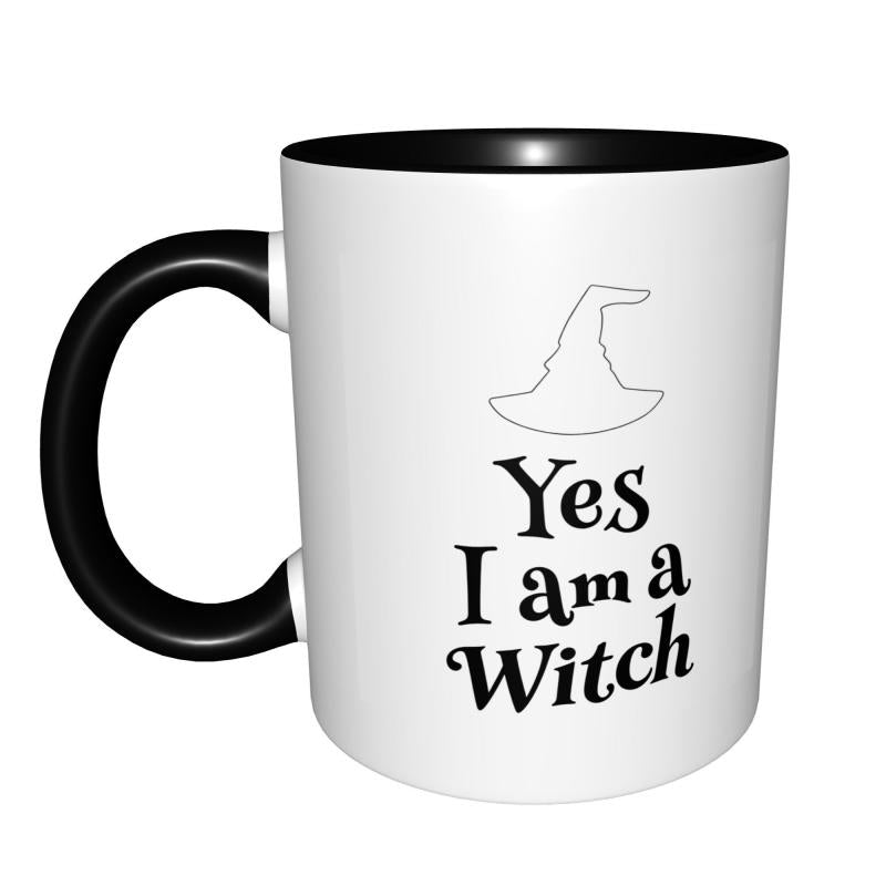 Tailorly Black Accent 11 oz Mug - witch print on rim
