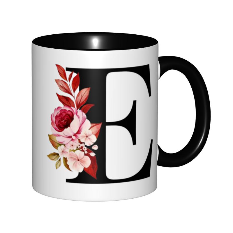 Tailorly Black Accent 11 oz Mug - monogram floral print