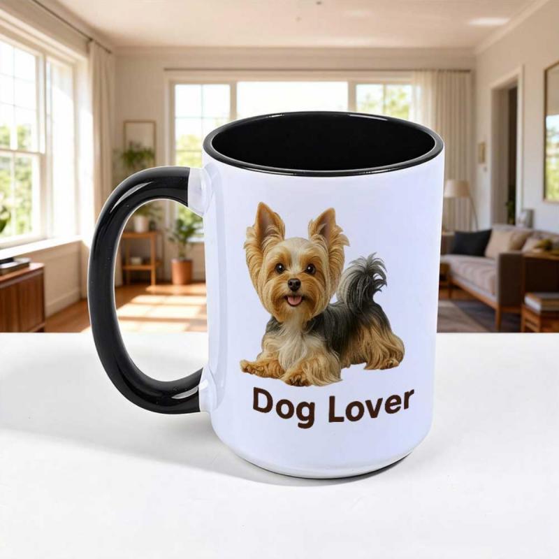 Tailorly Black Accent 11 oz Mug - Yorkie Puppy