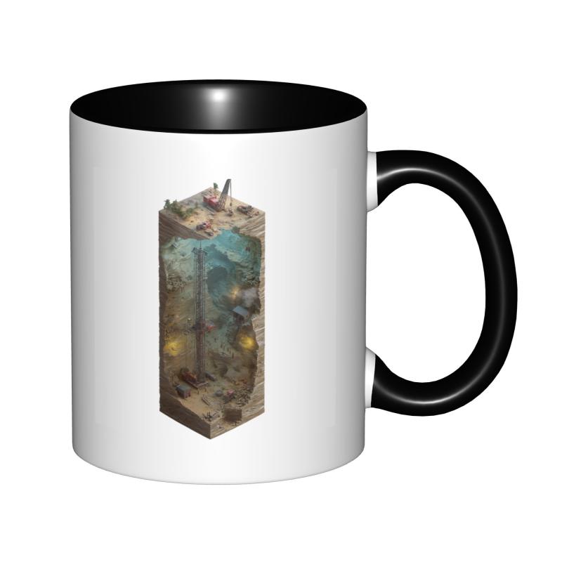 Tailorly Black Accent 11 oz Mug - underground mining drill scene