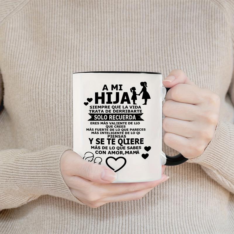 Tailorly Black Accent 11 oz Mug - 1pc 11Oz to My Daughter Spanish Mom Love Ceramic Coffee Mug And Tea Cup. with Black And White Mom Daughter Heart