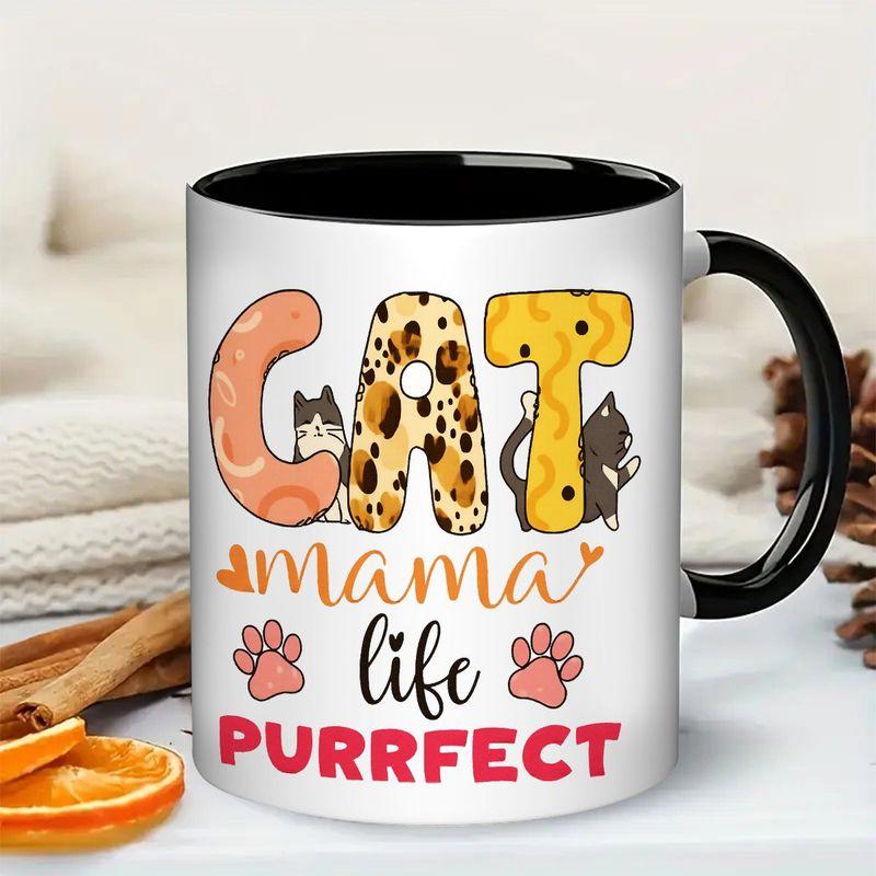 Tailorly Black Accent 11 oz Mug - Funny cat face and paw print