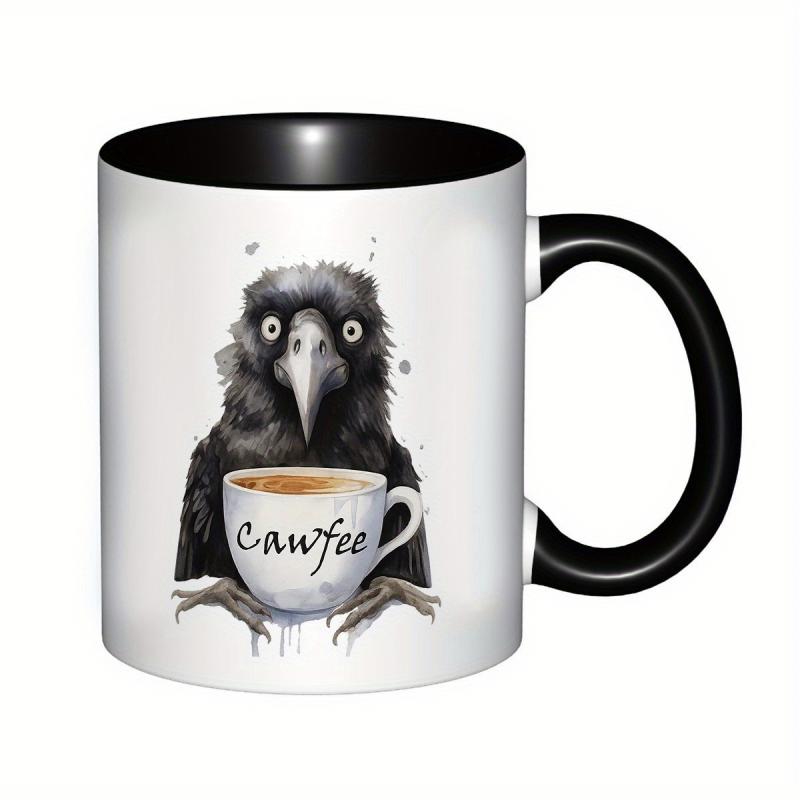 Tailorly Black Accent 11 oz Mug - humorous crow coffee cup illustration