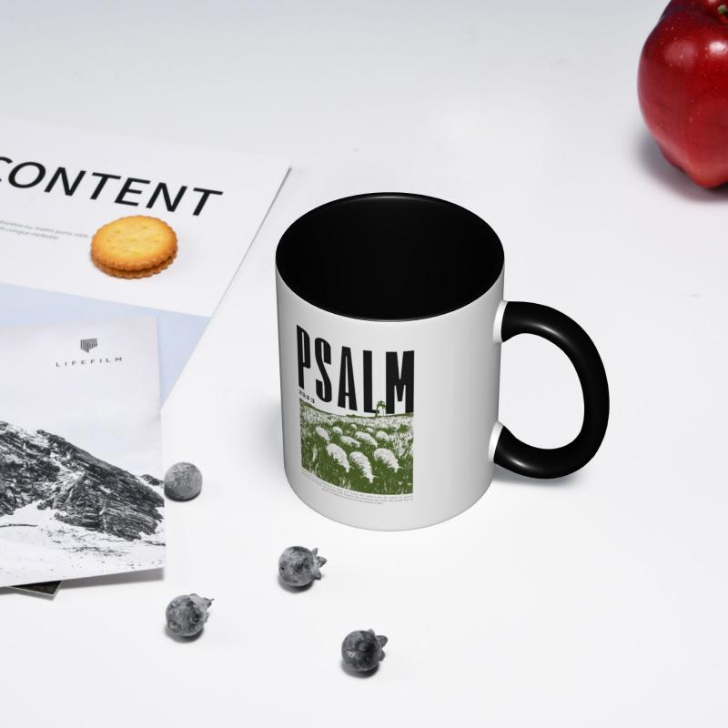 Tailorly Black Accent 11 oz Mug - psalm 23 sheep shepherd lighthouse