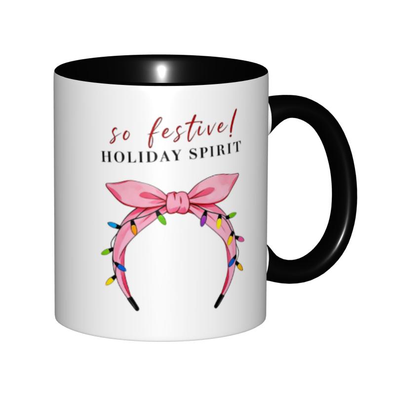 Tailorly Black Accent 11 oz Mug - multi holiday themed print