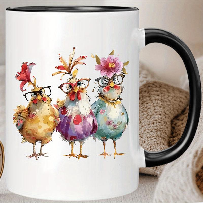 Tailorly Black Accent 11 oz Mug - Colorful chickens