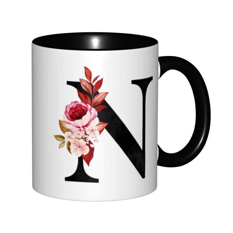 Tailorly Black Accent 11 oz Mug - letter floral