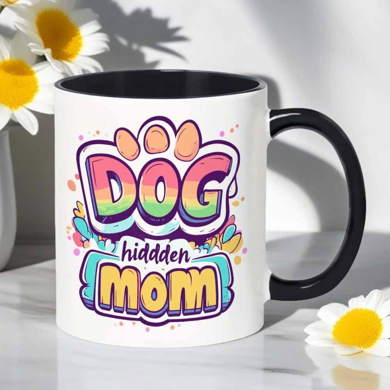 Tailorly Black Accent 11 oz Mug - Dog， Invisible Mom， Rainbow