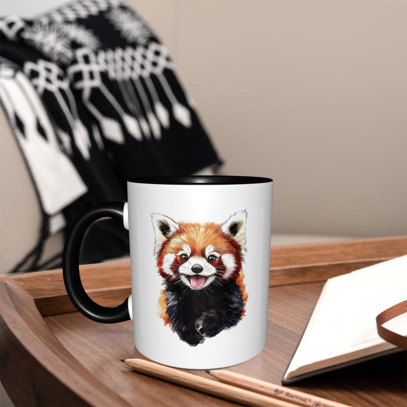 Tailorly Black Accent 11 oz Mug - cute red panda watercolor