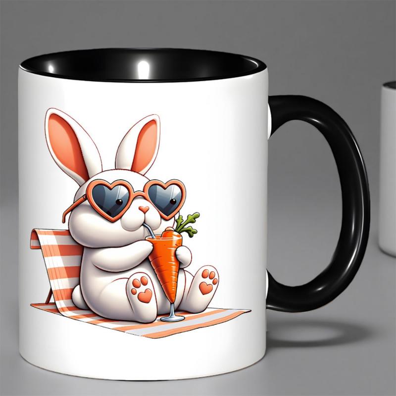 Tailorly Black Accent 11 oz Mug - Cute bunny with heart-shaped glasses