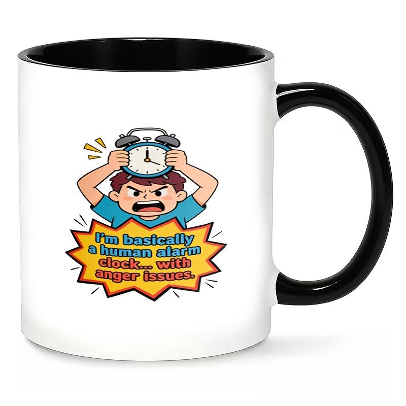 Tailorly Black Accent 11 oz Mug - The Human Alarm Clock text