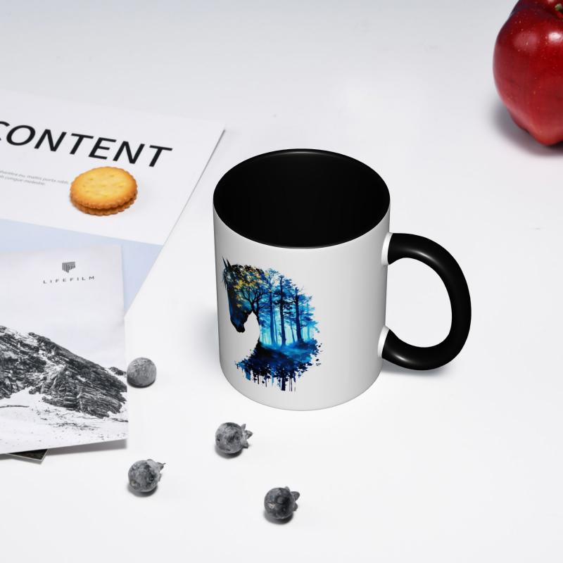 Tailorly Black Accent 11 oz Mug - misty forest woodland wildlife art