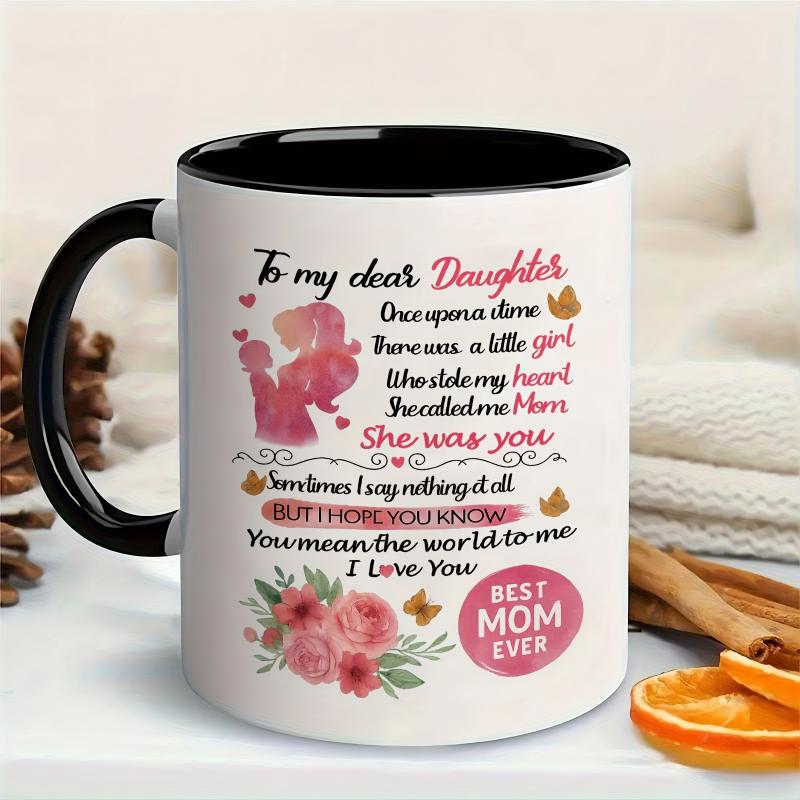 Tailorly Black Accent 11 oz Mug - Poem and floral cartoon