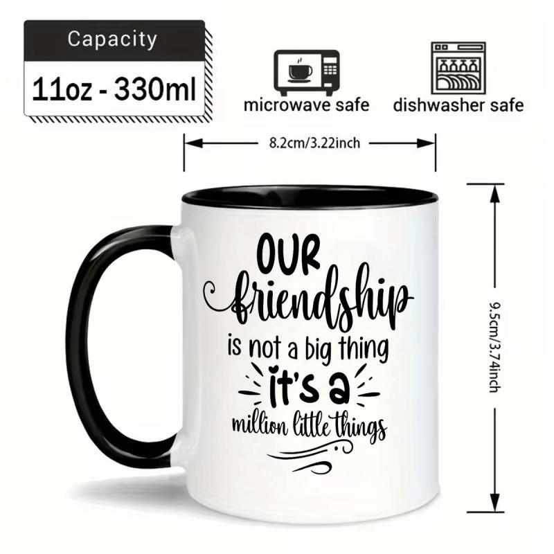 Tailorly Black Accent 11 oz Mug - Our Friendship Things TV Show Quote Elegant Cursive Lettering