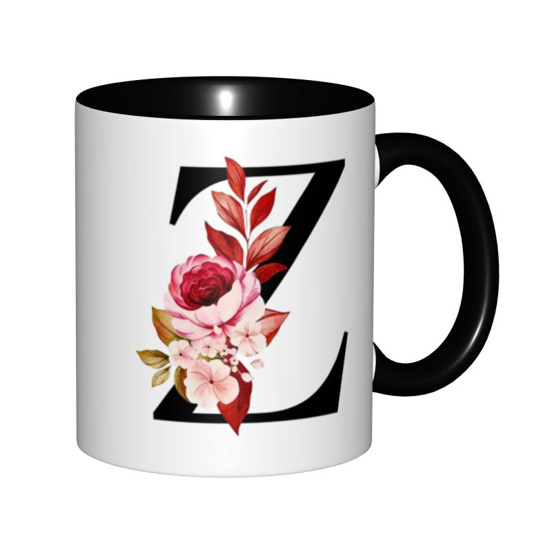 Tailorly Black Accent 11 oz Mug - monogram letter z with floral rim