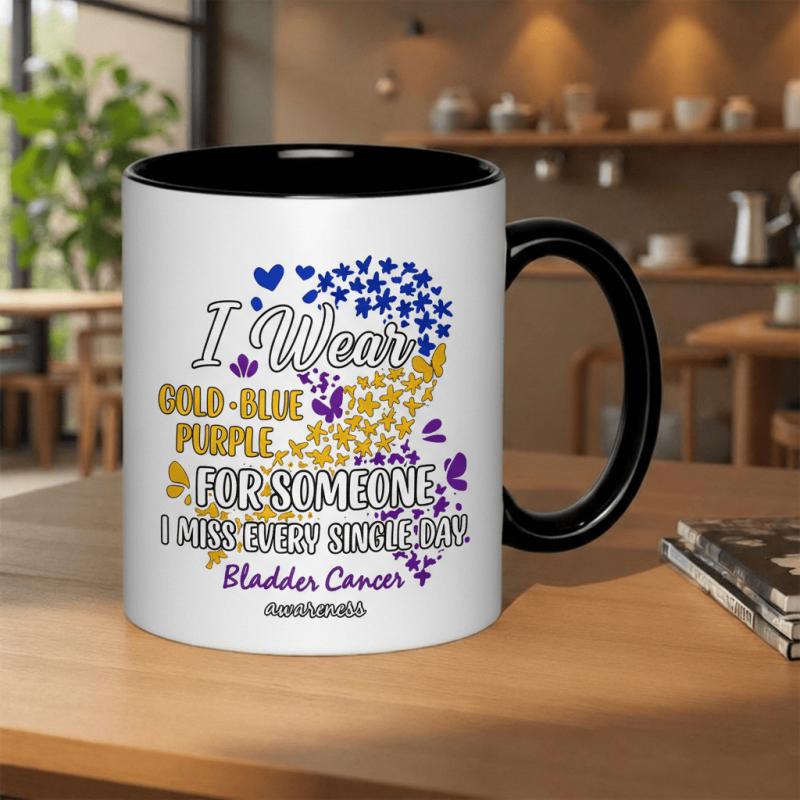 Tailorly Black Accent 11 oz Mug - I Wear Purple for I Miss Single Day Bladder Awareness