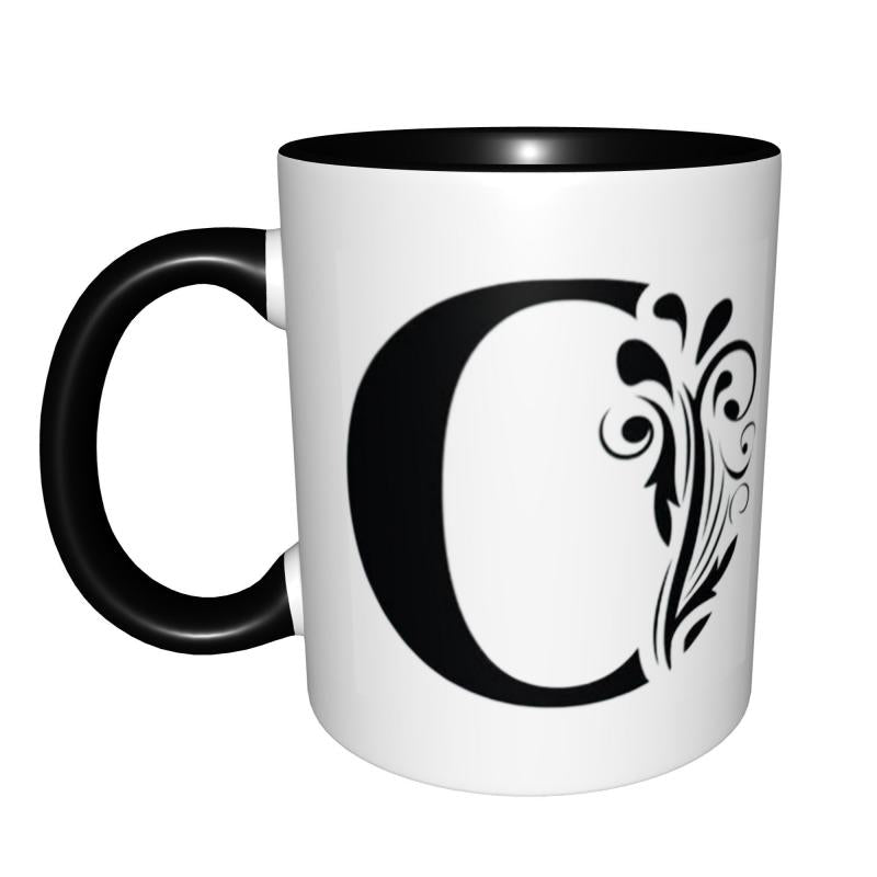 Tailorly Black Accent 11 oz Mug - vintage swirl monogram