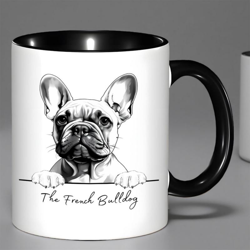 Tailorly Black Accent 11 oz Mug - French Bulldog Portrait