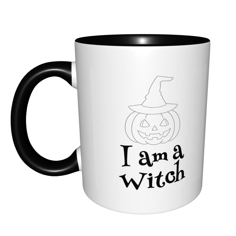 Tailorly Black Accent 11 oz Mug - pumpkin witch hat