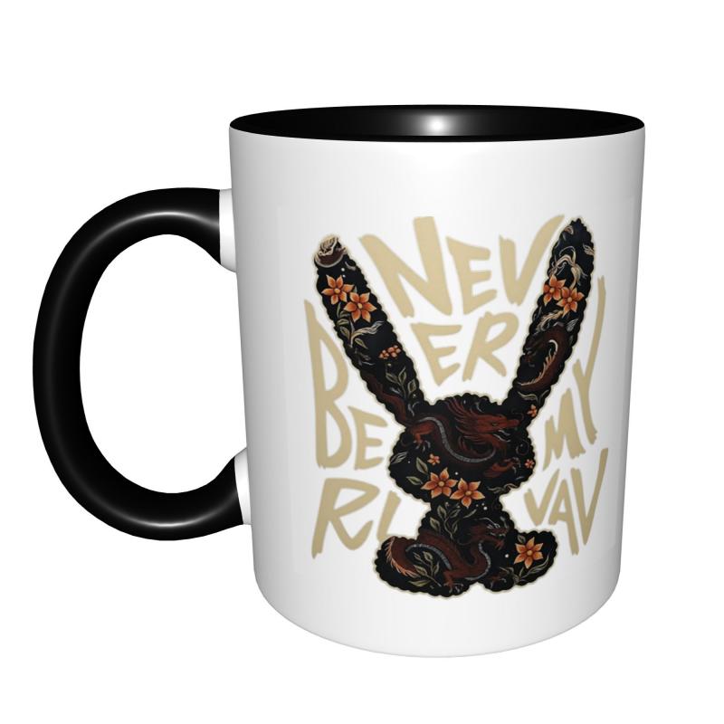 Tailorly Black Accent 11 oz Mug - floral bunny with motivational text