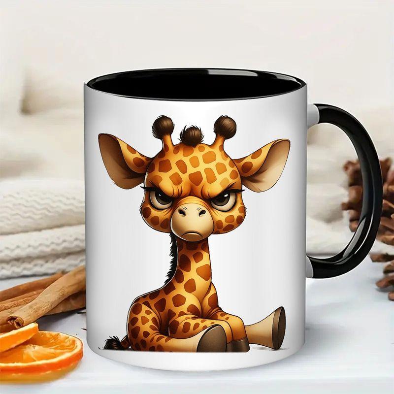 Tailorly Black Accent 11 oz Mug - Giraffe cartoon illustration