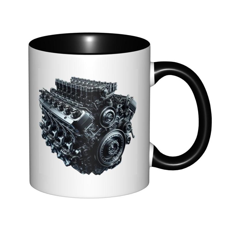Tailorly Black Accent 11 oz Mug - v12 engine motor detailed rendering piston metallic
