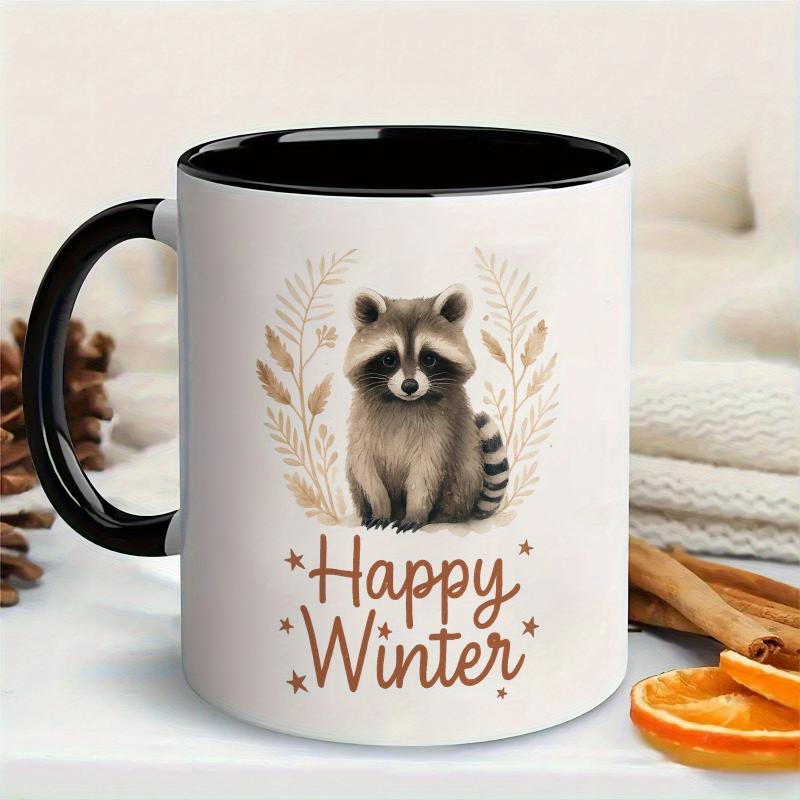 Tailorly Black Accent 11 oz Mug - Cute raccoon winter design