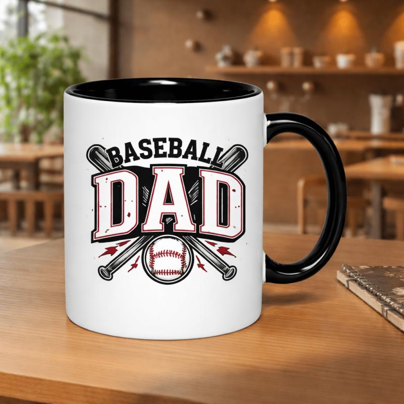Tailorly Black Accent 11 oz Mug - Baseball Dad Father on 11Oz Ceramic Coffee Mug with Gradient Design Hot Drinks Ideal Gift for Parents And