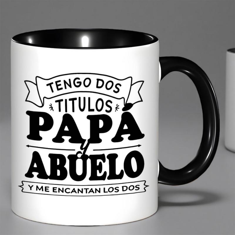 Tailorly Black Accent 11 oz Mug - Funny Spanish Grandpa & Grandma mug with Spanish text， "Papa" and "&"