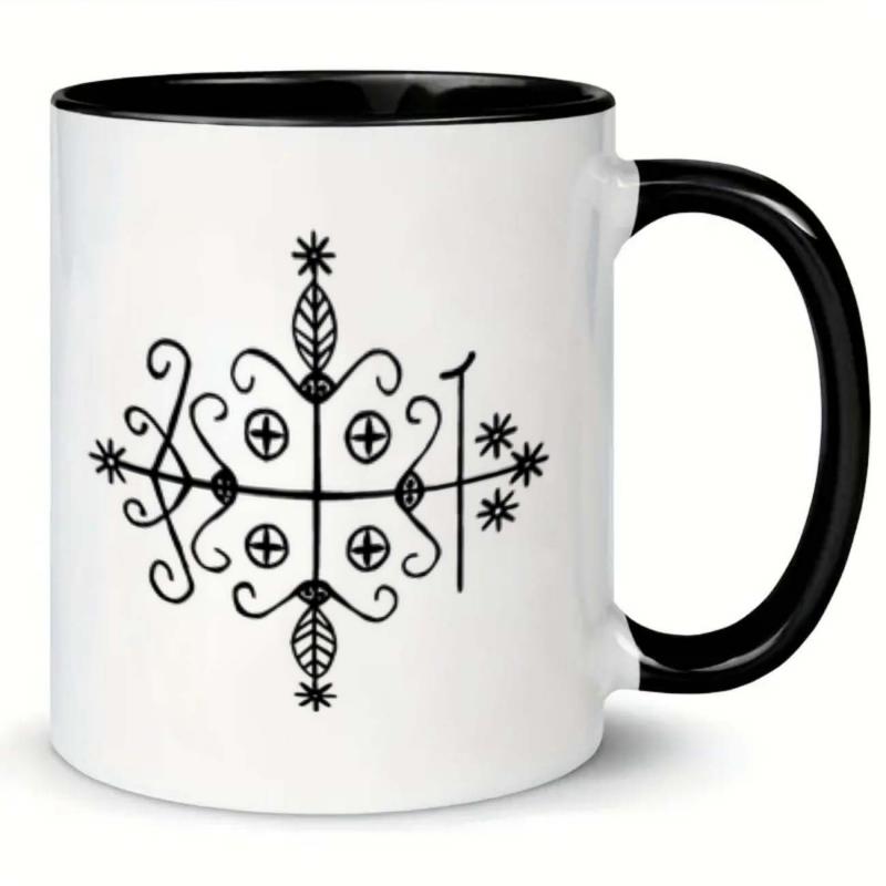 Tailorly Black Accent 11 oz Mug - Voodoo cross， voodoo doll， pentagram designs， black and white