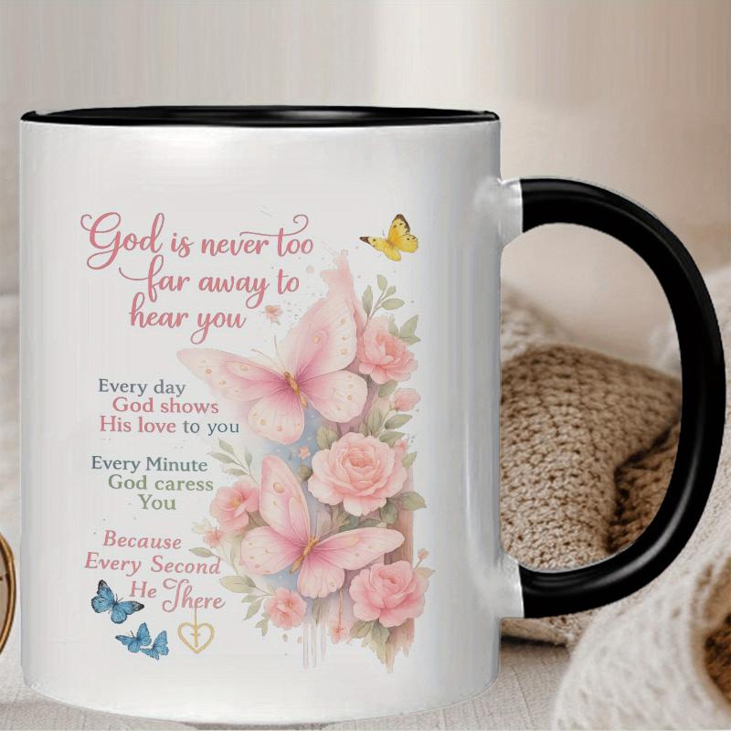 Tailorly Black Accent 11 oz Mug - God Is Never Away to You Bible Verse & Floral