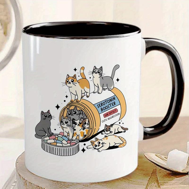 Tailorly Black Accent 11 oz Mug - Cat with kitten， pill bottle， bowl