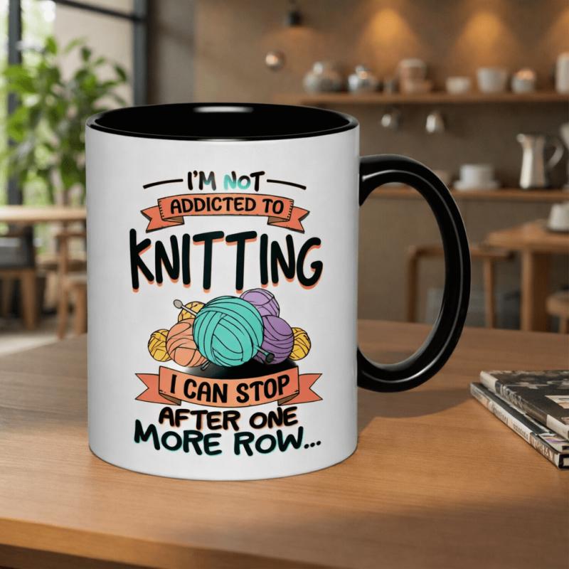 Tailorly Black Accent 11 oz Mug - Have a Knitting I Can Quit More Row