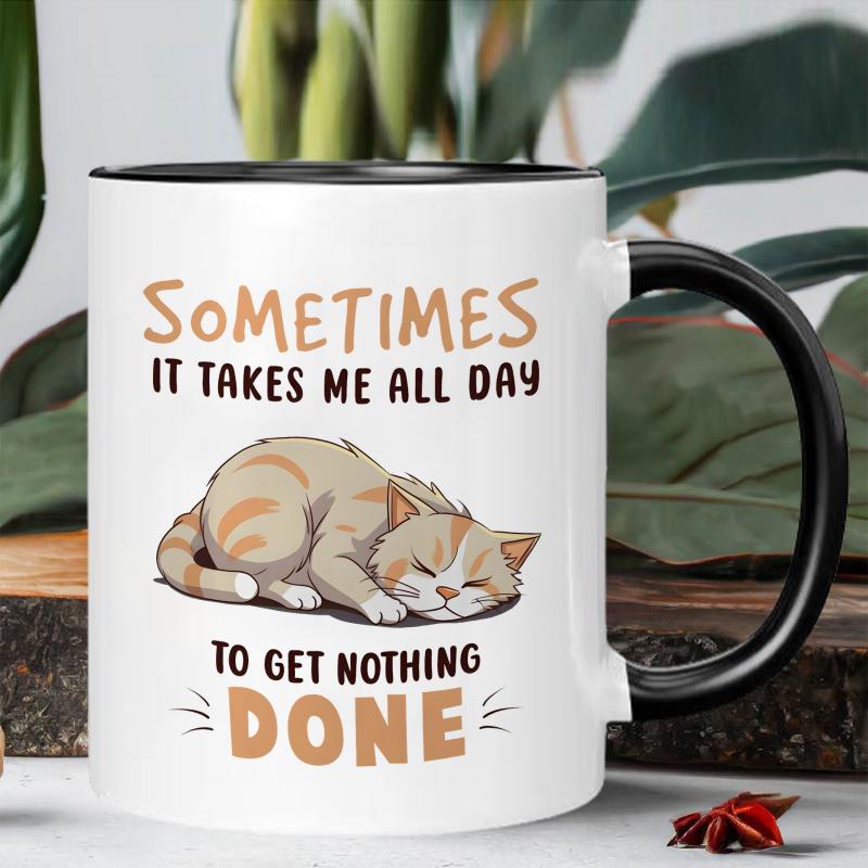 Tailorly Black Accent 11 oz Mug - Cat-themed illustration with motivational quote