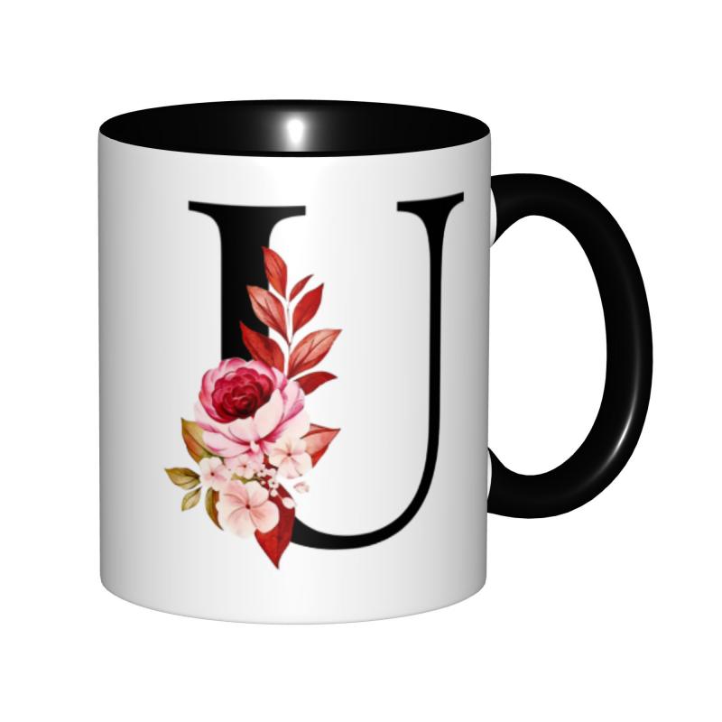 Tailorly Black Accent 11 oz Mug - monogram U letter U