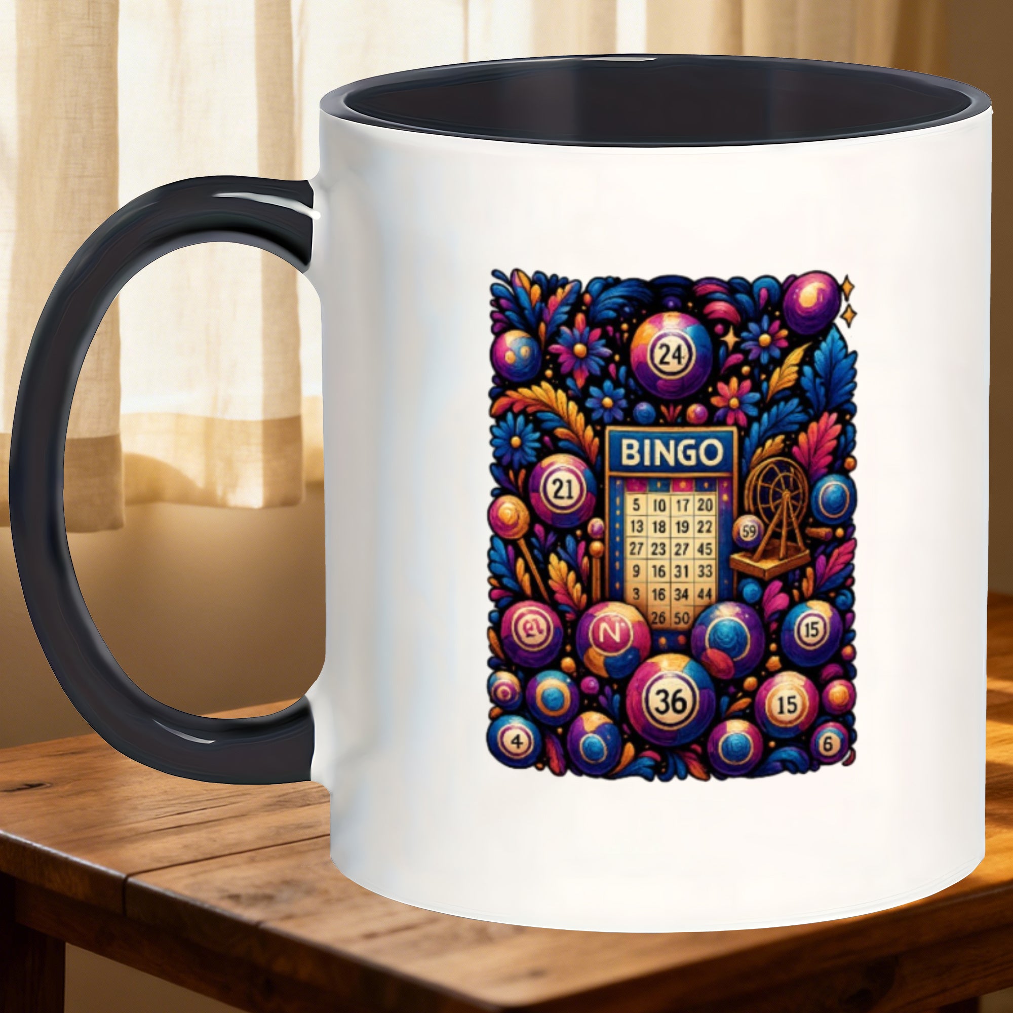 Tailorly Black Accent 11 oz Mug - bingo numbers