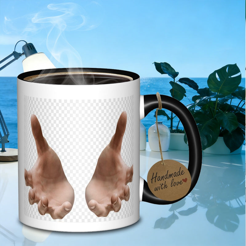 Tailorly Black Accent 11 oz Mug - open hands gesture
