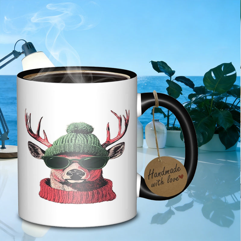Tailorly Black Accent 11 oz Mug - deer portrait