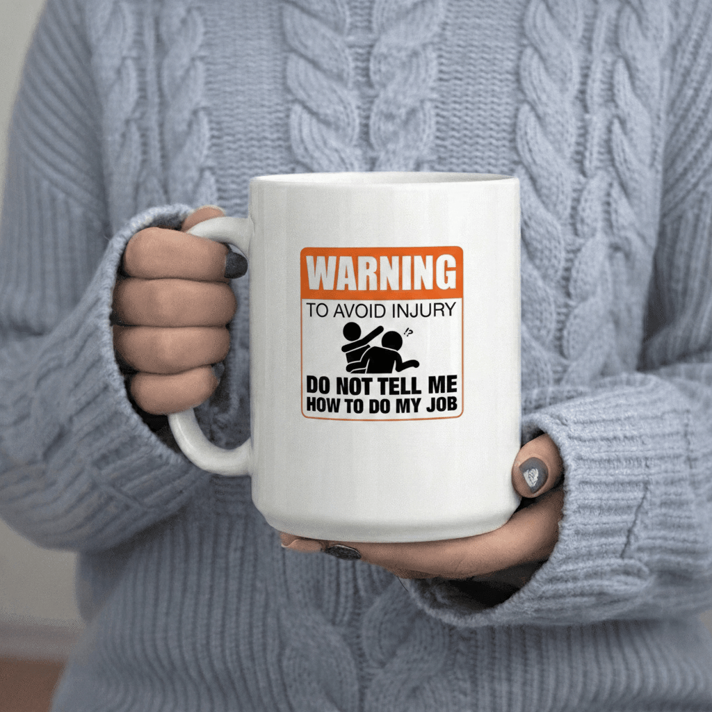 Tailorly White Ceramic 11 oz Mug - Warning to Avoid Do Not Me