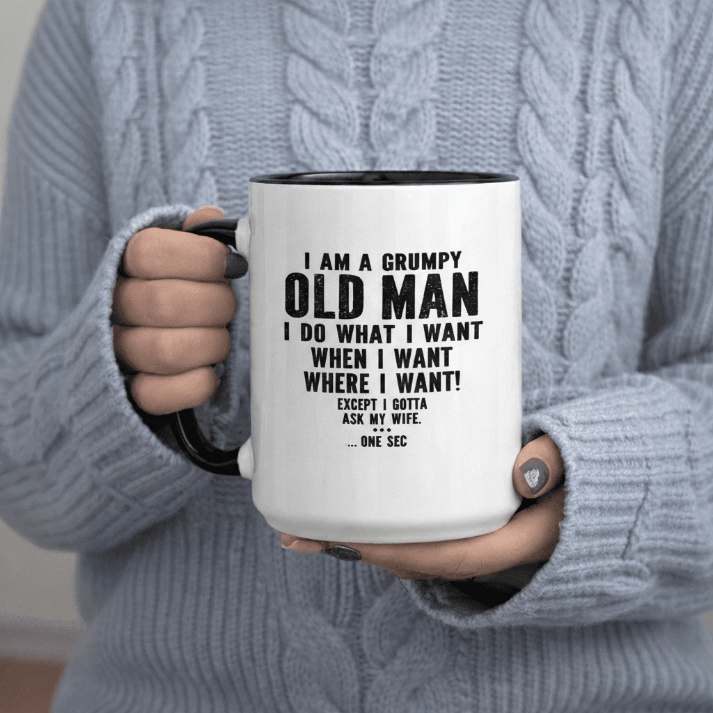 Tailorly Black Accent 11 oz Mug - Old Man Ask My Wife text