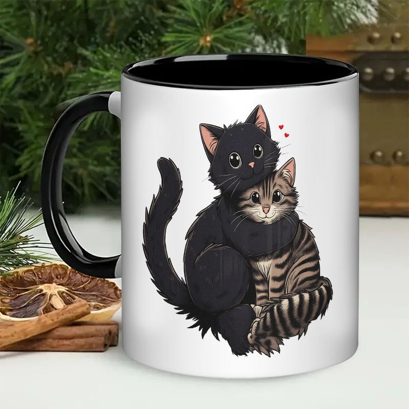 Tailorly Black Accent 11 oz Mug - black and white tabby kitten