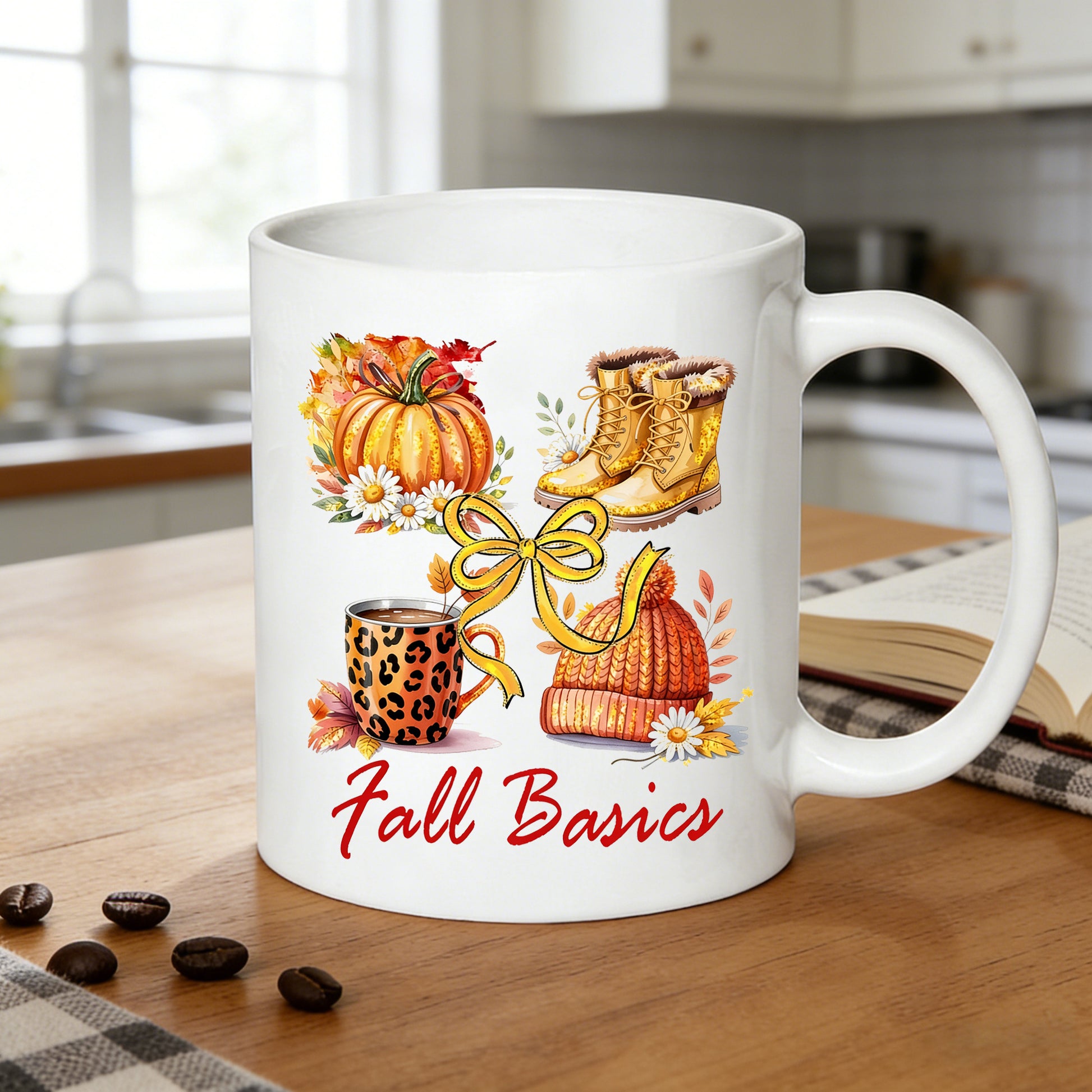 Tailorly White Ceramic 11 oz Mug - pumpkin boots leopard print