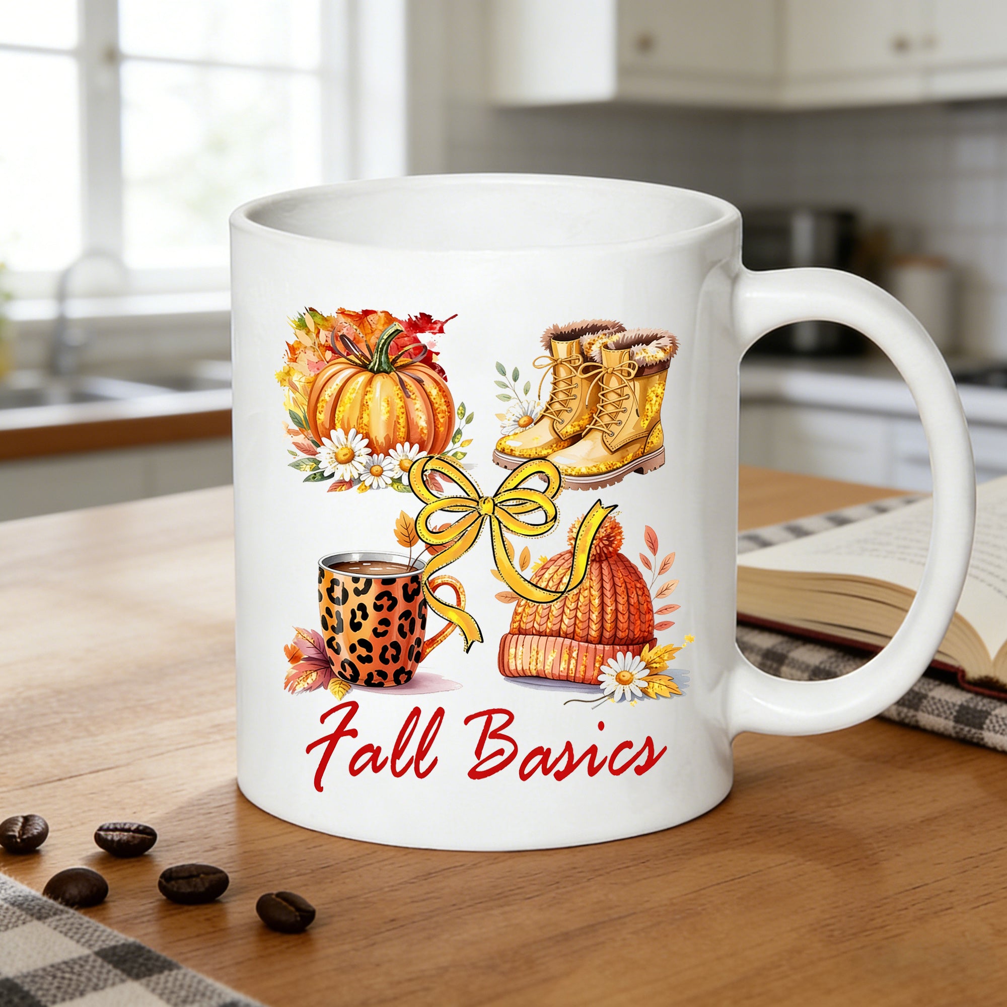 Tailorly White Ceramic 11 oz Mug - pumpkin boots leopard print