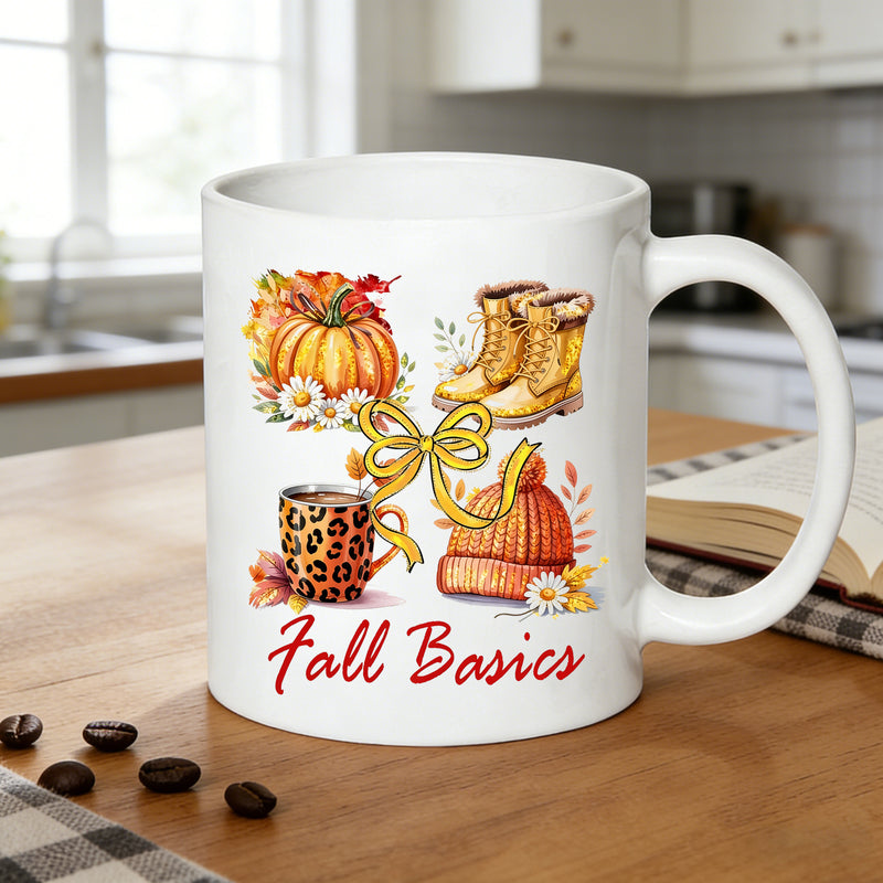Tailorly White Ceramic 11 oz Mug - pumpkin boots leopard print