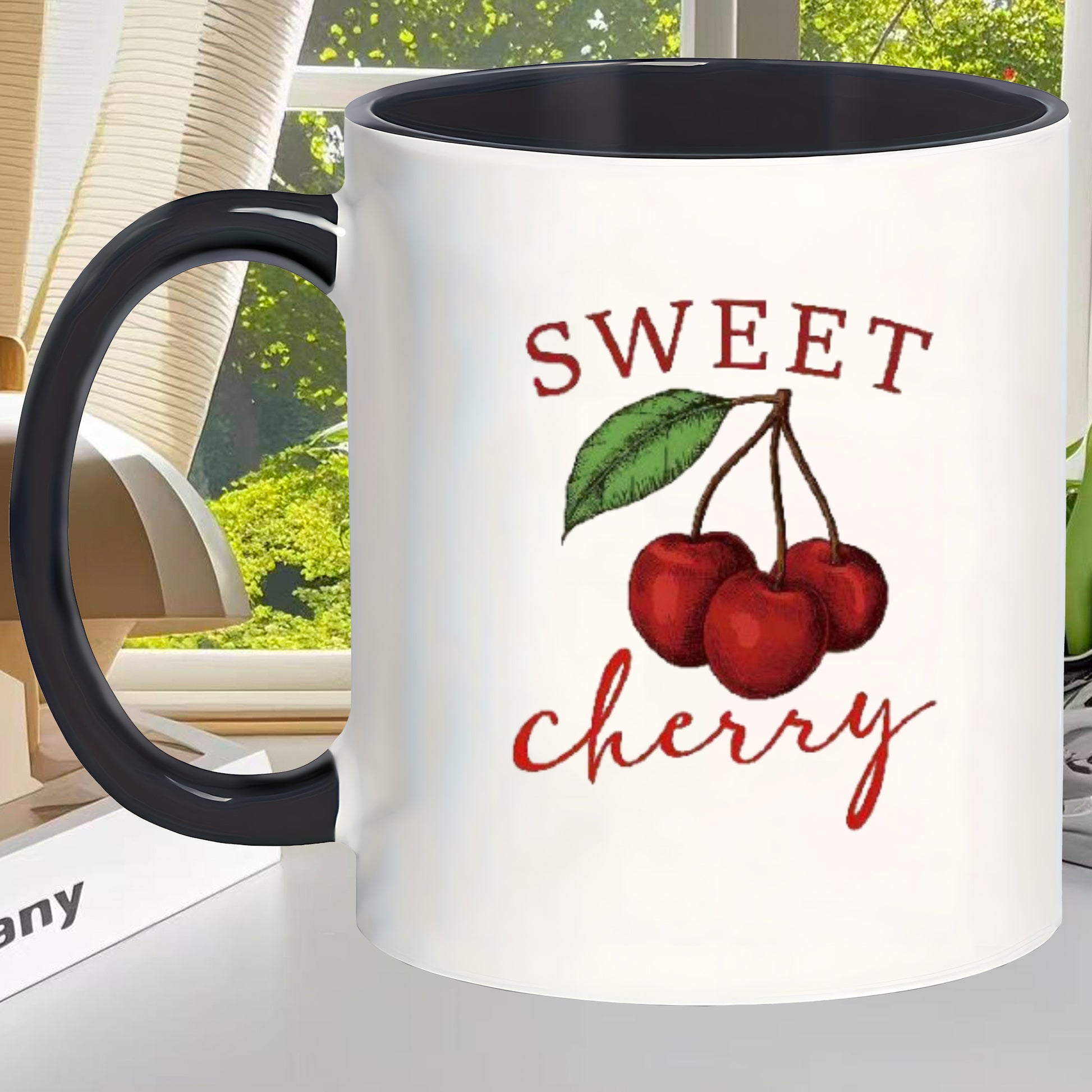 Tailorly Black Accent 11 oz Mug - three cherries