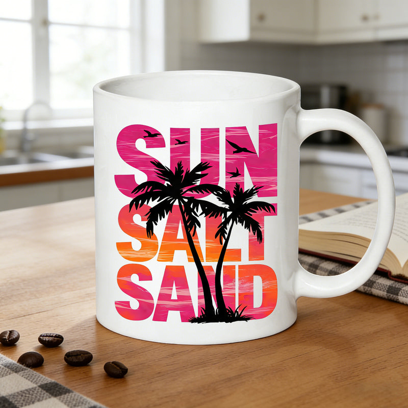 Tailorly White Ceramic 11 oz Mug - tree sunset design beach