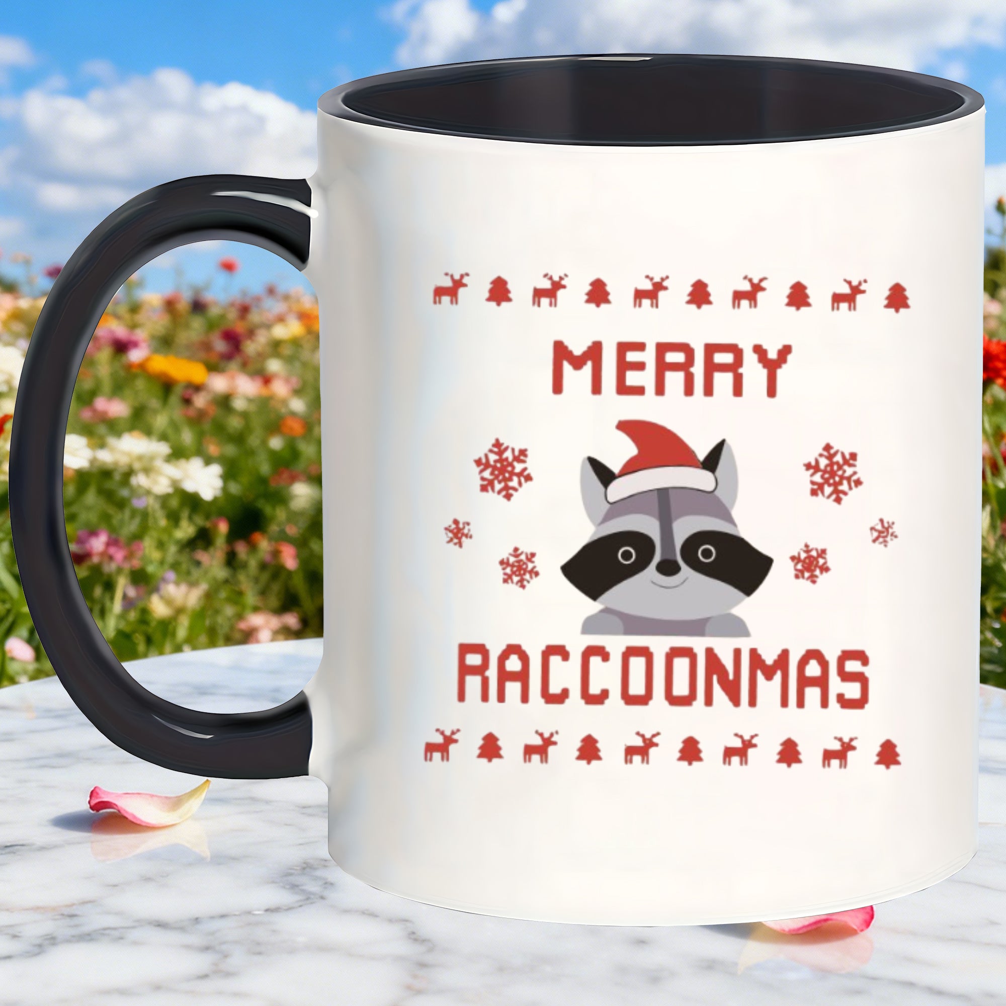 Tailorly Black Accent 11 oz Mug - merry raccoonmas