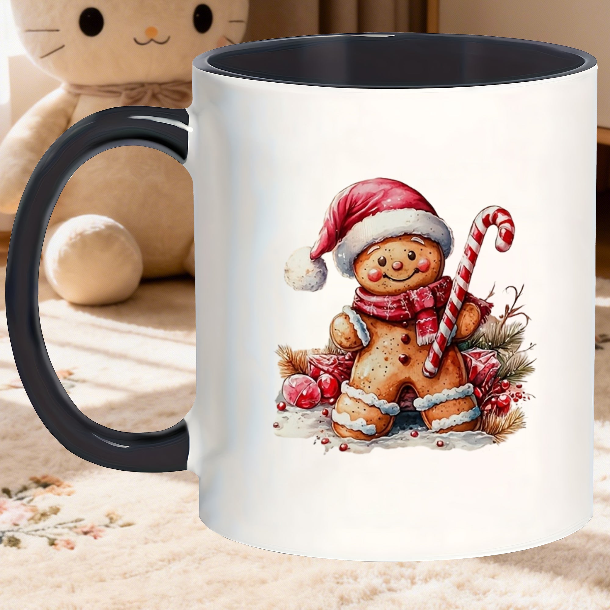 Tailorly Black Accent 11 oz Mug - durable for hot cold drinks watercolor themed christmas mugs office home use_41b8478e24264d93861e1a2e2715ad7e