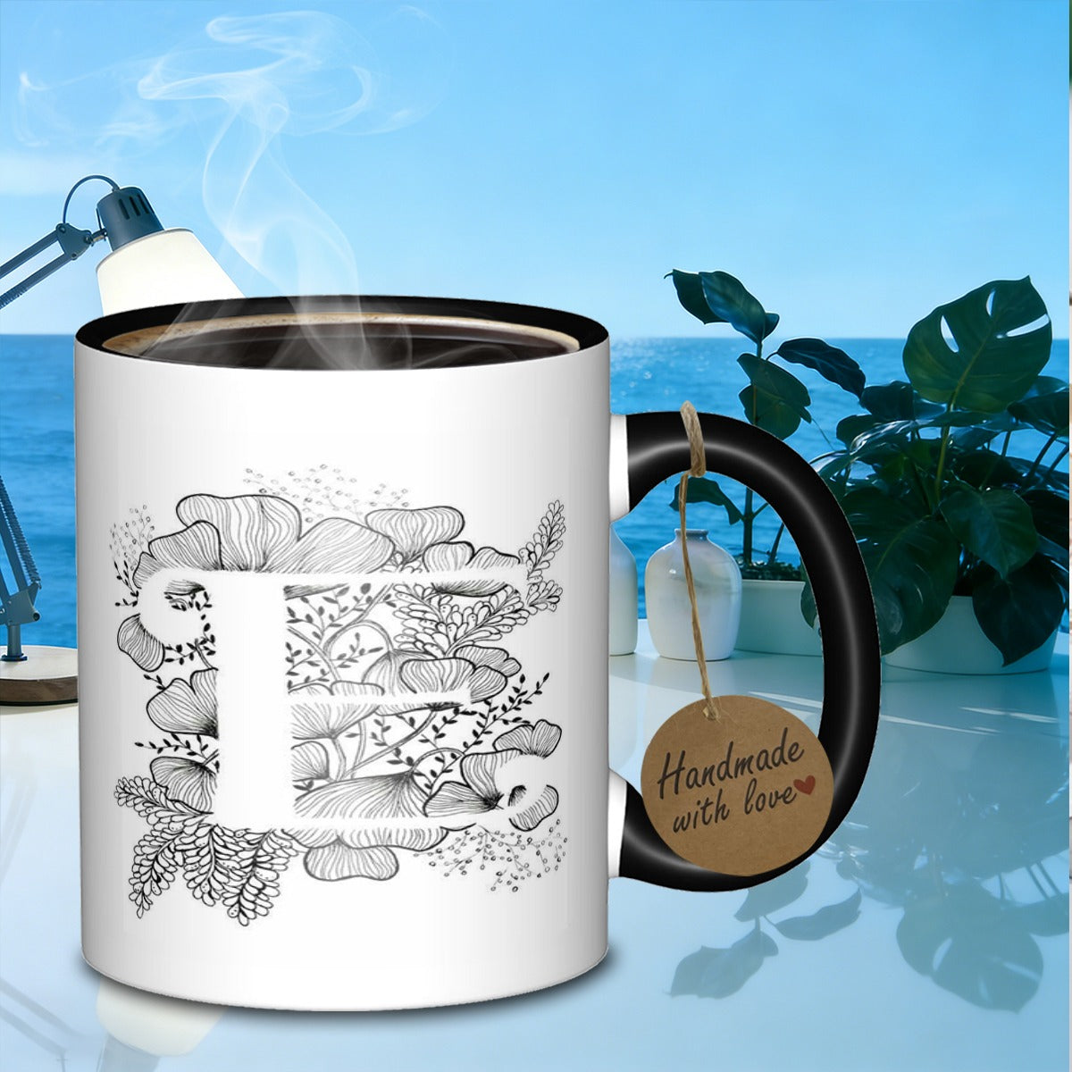 Tailorly Black Accent 11 oz Mug - floral motif