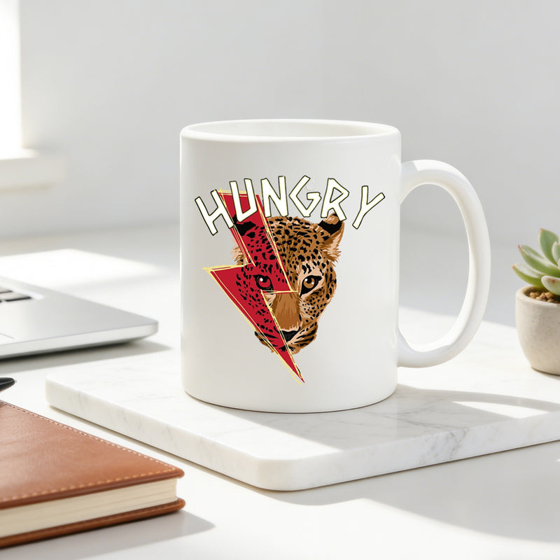 Tailorly White Ceramic 11 oz Mug - 11oz hungry leopard ceramic mug lightning print coffee cup edgy tumbler for ideal gift for him microwave